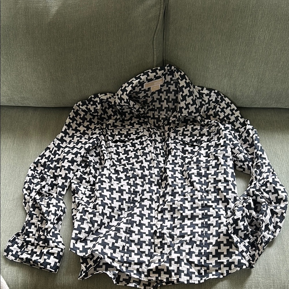 Michael Kors Black and White Button Down Shirt